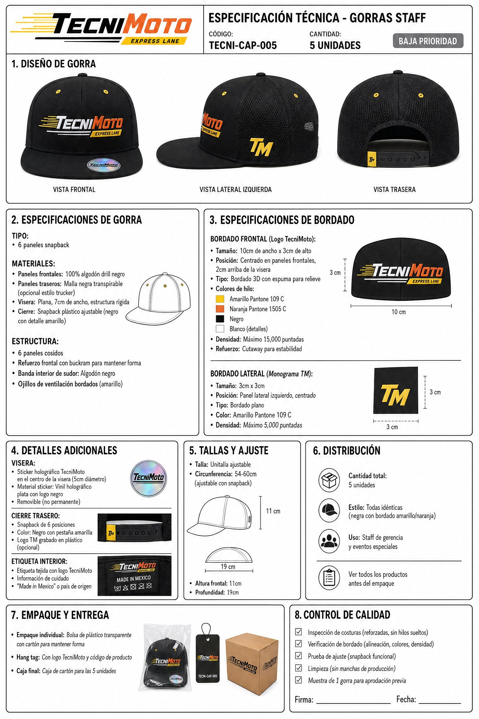 Ficha de gorras de staff