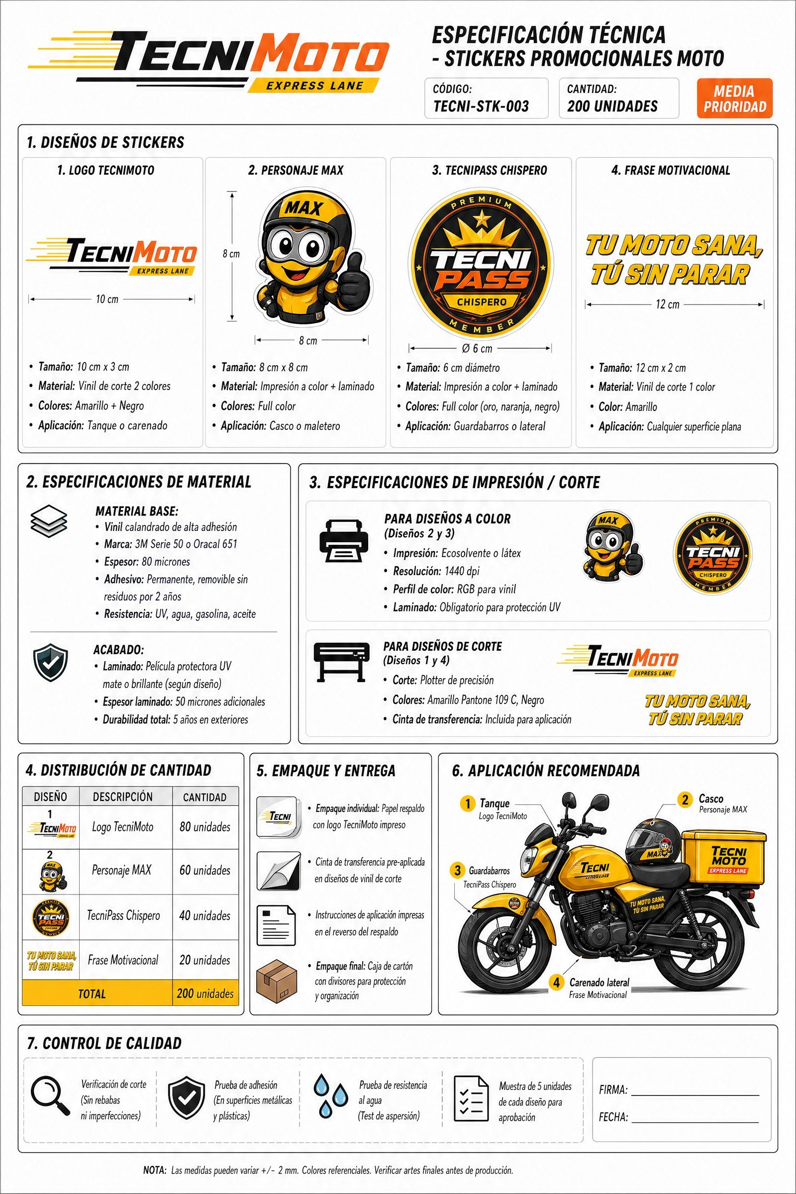 Ficha de stickers para moto