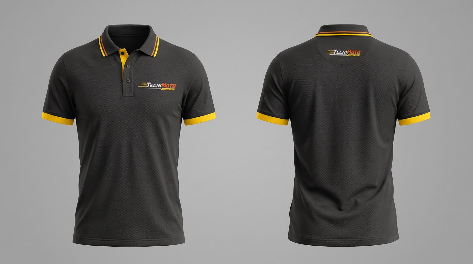 Polo de recepción negro con cuello amarillo